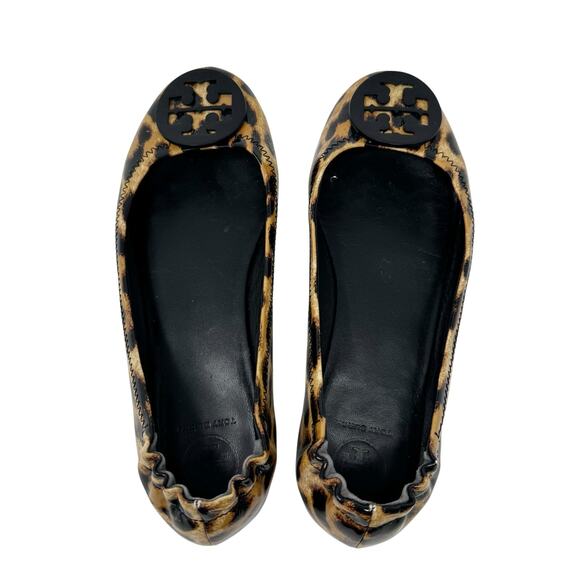 Tory Burch Minnie Leopard Print Patent Leather Travel Ballet Flats Size 7 - Picture 4 of 8